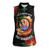 Personalised French Polynesia Outrigger Canoe Race Women Sleeveless Polo Shirt Tropical Vibe LT05 Female Black - Polynesian Pride