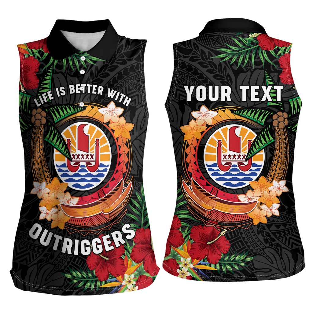 Personalised French Polynesia Outrigger Canoe Race Women Sleeveless Polo Shirt Tropical Vibe LT05 - Polynesian Pride