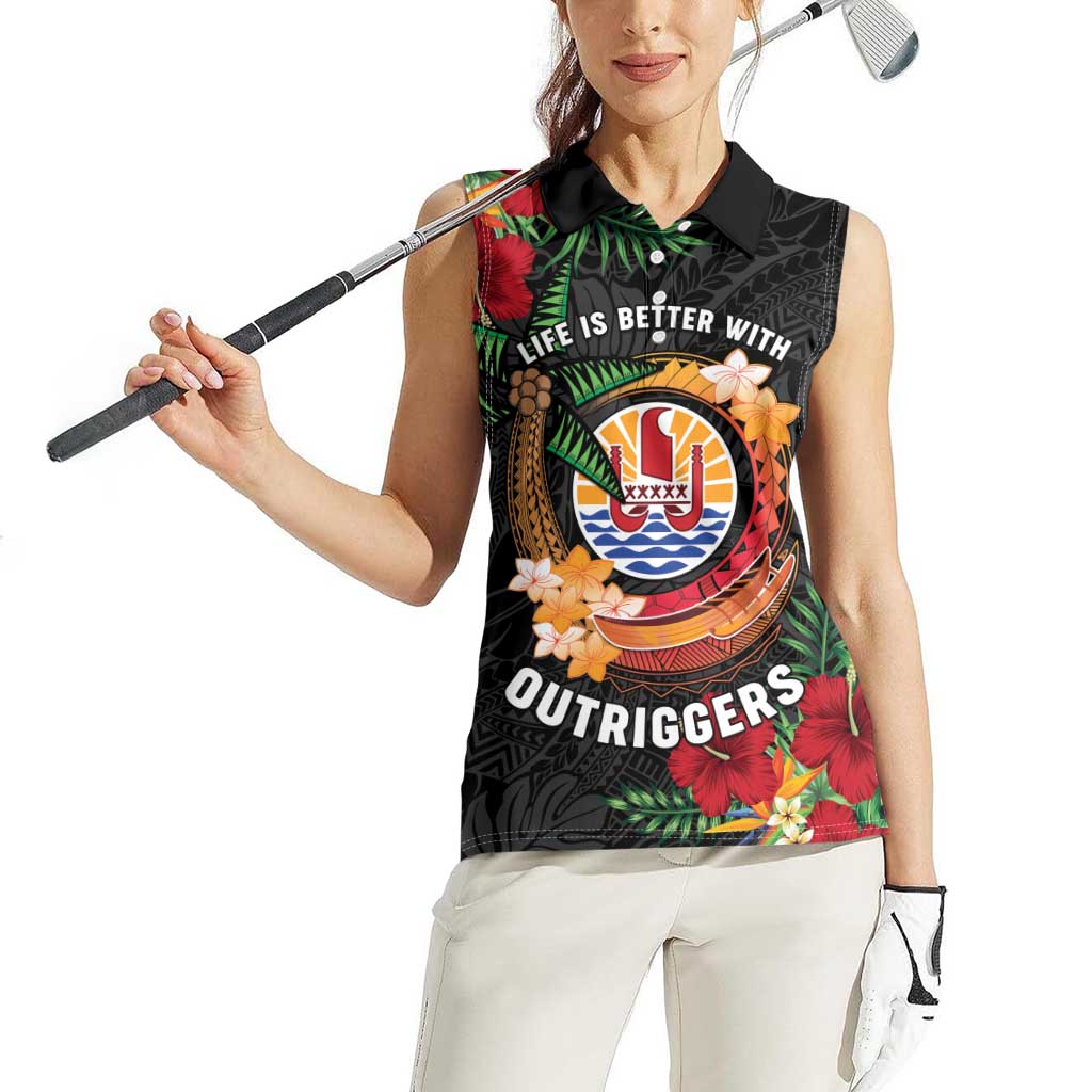 Personalised French Polynesia Outrigger Canoe Race Women Sleeveless Polo Shirt Tropical Vibe LT05 - Polynesian Pride