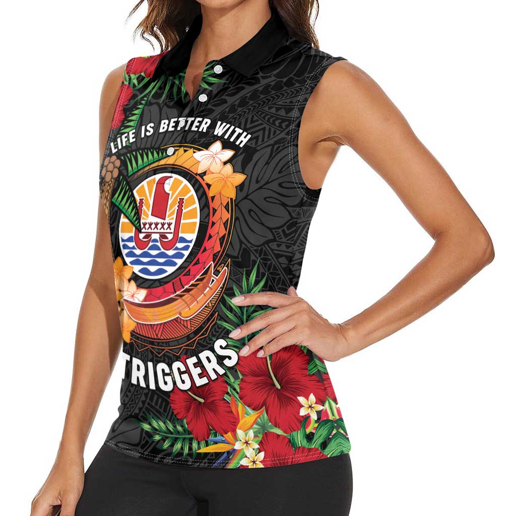 Personalised French Polynesia Outrigger Canoe Race Women Sleeveless Polo Shirt Tropical Vibe LT05 - Polynesian Pride