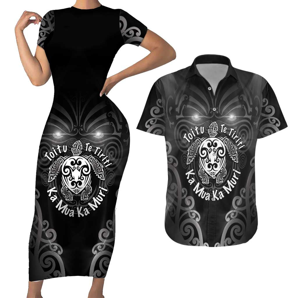 Aotearoa Toitu Te Tiriti Couples Matching Short Sleeve Bodycon Dress and Hawaiian Shirt Ka Mua Ka Muri
