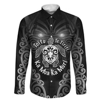 Aotearoa Toitu Te Tiriti Family Matching Long Sleeve Bodycon Dress and Hawaiian Shirt Ka Mua Ka Muri LT05 Dad's Shirt - Long Sleeve Black - Polynesian Pride