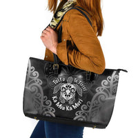 Aotearoa Toitu Te Tiriti Leather Tote Bag Ka Mua Ka Muri LT05 Black - Polynesian Pride