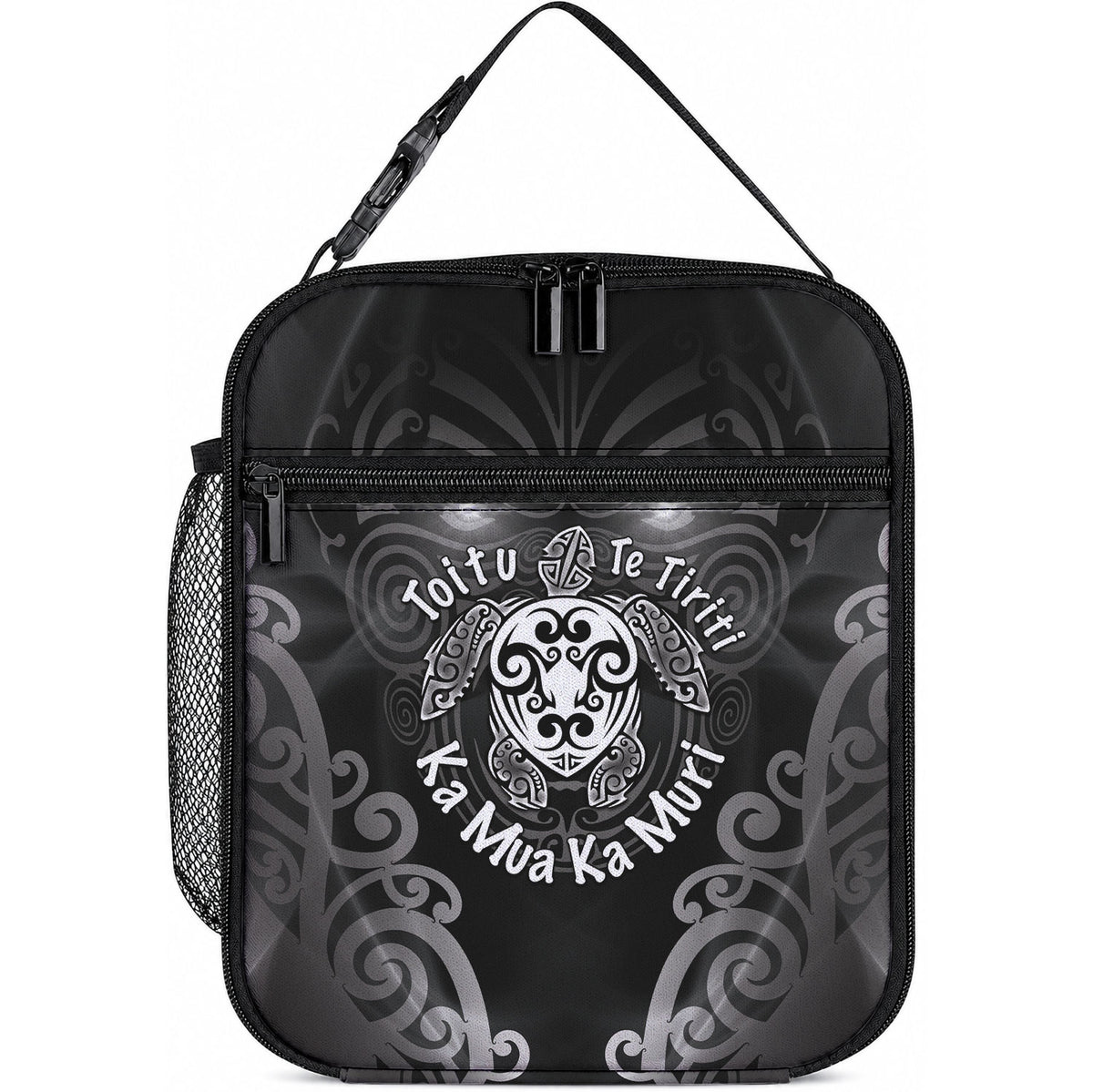 Aotearoa Toitu Te Tiriti Lunch Bag Ka Mua Ka Muri LT05 10.2 × 8.3 × 4.3 inch Black - Polynesian Pride