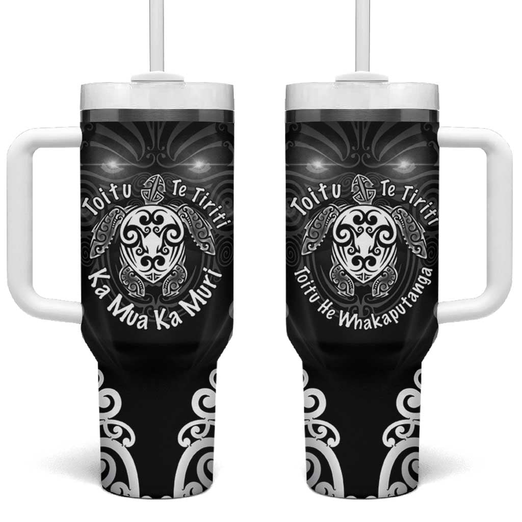 Aotearoa Toitu Te Tiriti Tumbler With Handle Ka Mua Ka Muri LT05 One Size: 40 oz Black - Polynesian Pride