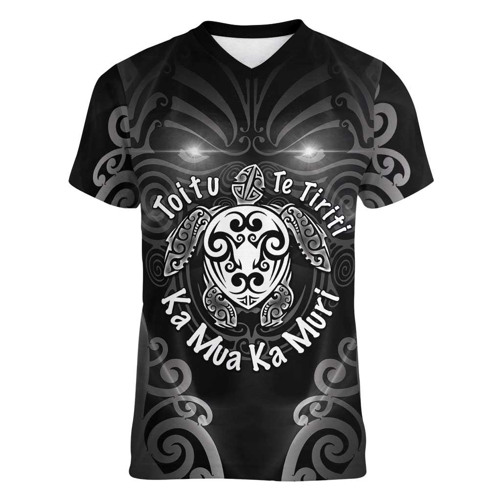 Aotearoa Toitu Te Tiriti Women V-Neck T-Shirt Ka Mua Ka Muri LT05 Female Black - Polynesian Pride