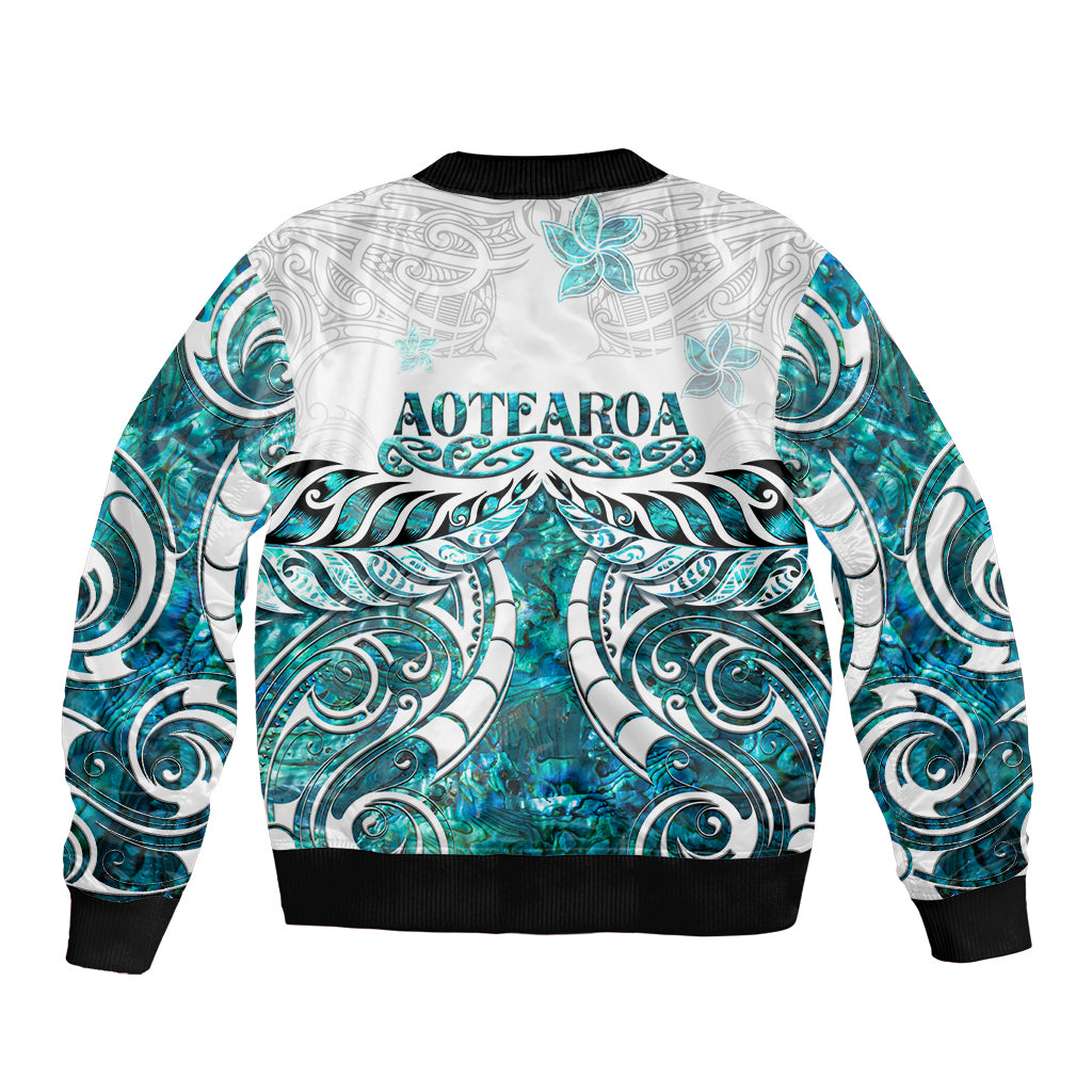New Zealand Aotearoa Kia Ora Bomber Jacket Paua Shell Maori Silver Fern LT05 - Polynesian Pride