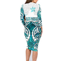 New Zealand Aotearoa Kia Ora Family Matching Long Sleeve Bodycon Dress and Hawaiian Shirt Paua Shell Maori Silver Fern LT05 - Polynesian Pride