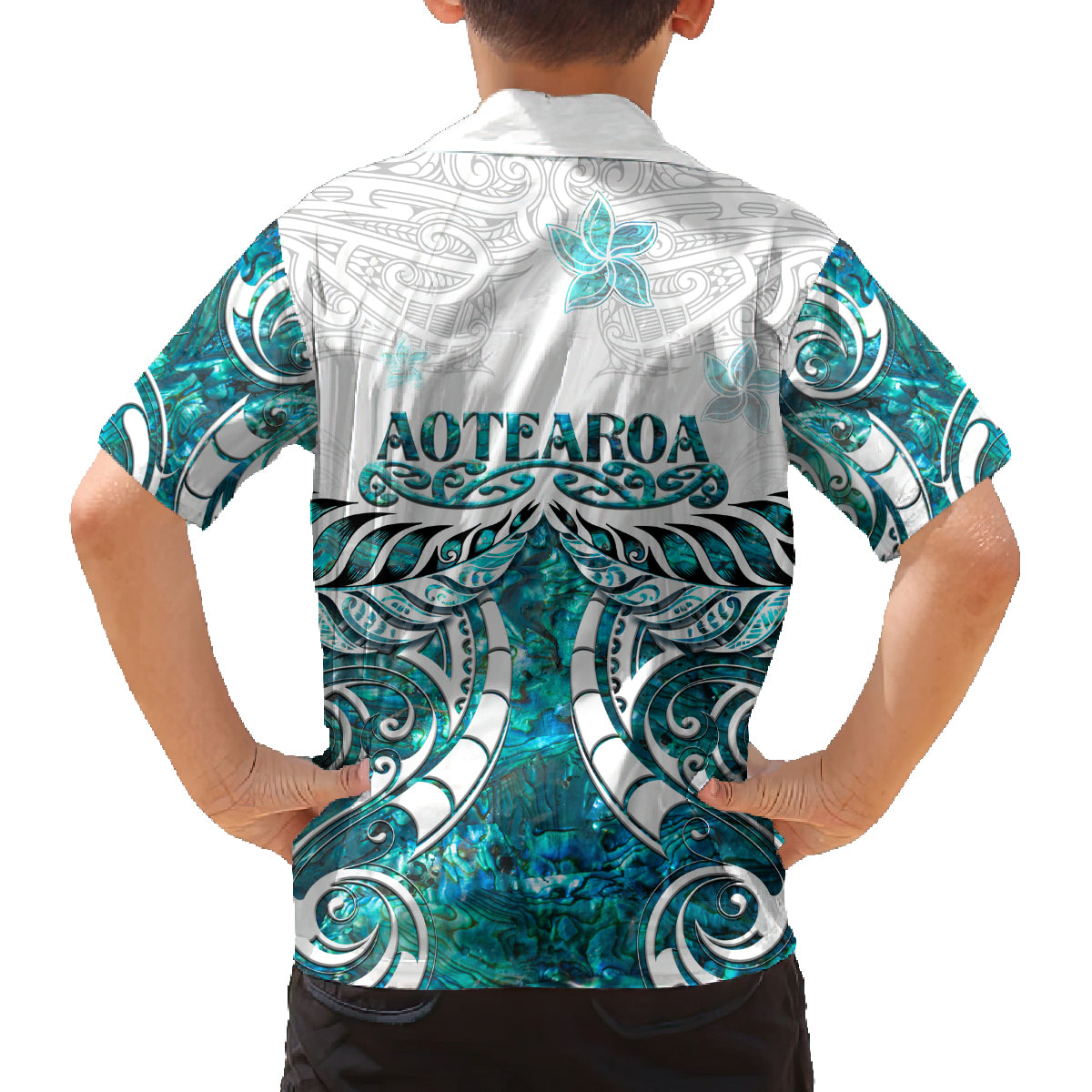 New Zealand Aotearoa Kia Ora Family Matching Tank Maxi Dress and Hawaiian Shirt Paua Shell Maori Silver Fern LT05 - Polynesian Pride