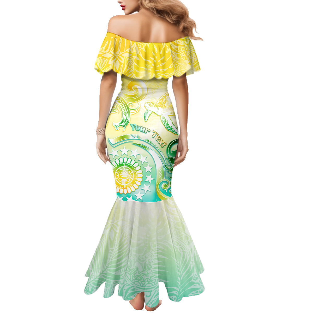 Personalised Cook Islands Kia Orana Family Matching Mermaid Dress and Hawaiian Shirt Polynesian Turtle With Circle Stars LT05 - Polynesian Pride