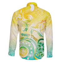 Personalised Cook Islands Kia Orana Family Matching Off Shoulder Long Sleeve Dress and Hawaiian Shirt Polynesian Turtle With Circle Stars LT05 - Polynesian Pride