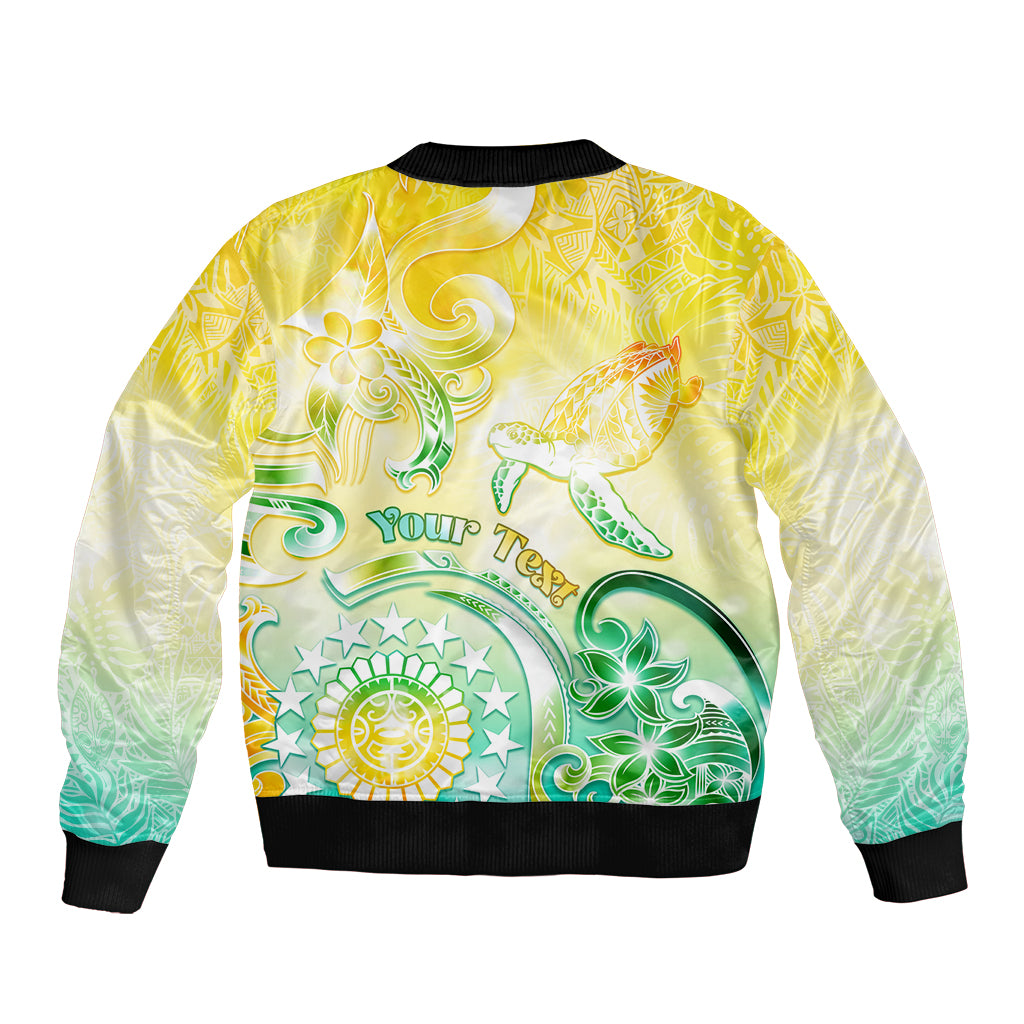 Personalised Cook Islands Kia Orana Sleeve Zip Bomber Jacket Polynesian Turtle With Circle Stars LT05 - Polynesian Pride
