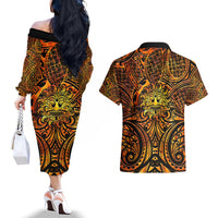 New Zealand Tamanuitera The Sun Couples Matching Off The Shoulder Long Sleeve Dress and Hawaiian Shirt Maori Pattern