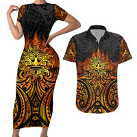 New Zealand Tamanuitera The Sun Couples Matching Short Sleeve Bodycon Dress and Hawaiian Shirt Maori Pattern