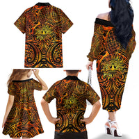 New Zealand Tamanuitera The Sun Family Matching Off The Shoulder Long Sleeve Dress and Hawaiian Shirt Maori Pattern