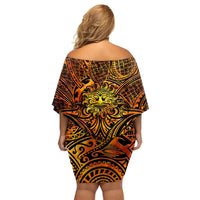 New Zealand Tamanuitera The Sun Family Matching Off Shoulder Short Dress and Hawaiian Shirt Maori Pattern