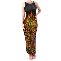 New Zealand Tamanuitera The Sun Family Matching Tank Maxi Dress and Hawaiian Shirt Maori Pattern LT05 Mom's Dress Orange - Polynesian Pride