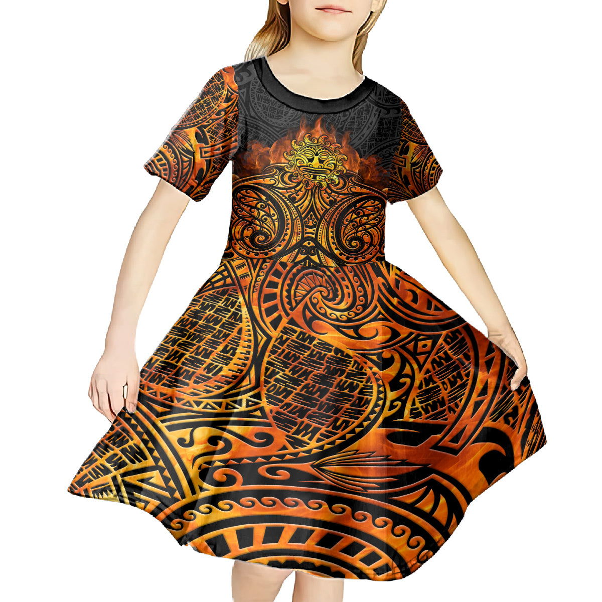 New Zealand Tamanuitera The Sun Kid Short Sleeve Dress Maori Pattern