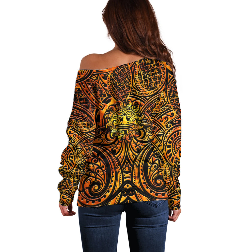 New Zealand Tamanuitera The Sun Off Shoulder Sweater Maori Pattern