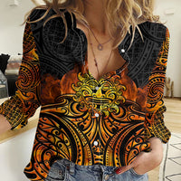 New Zealand Tamanuitera The Sun Women Casual Shirt Maori Pattern LT05 Female Orange - Polynesian Pride