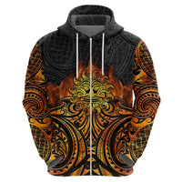 New Zealand Tamanuitera The Sun Zip Hoodie Maori Pattern