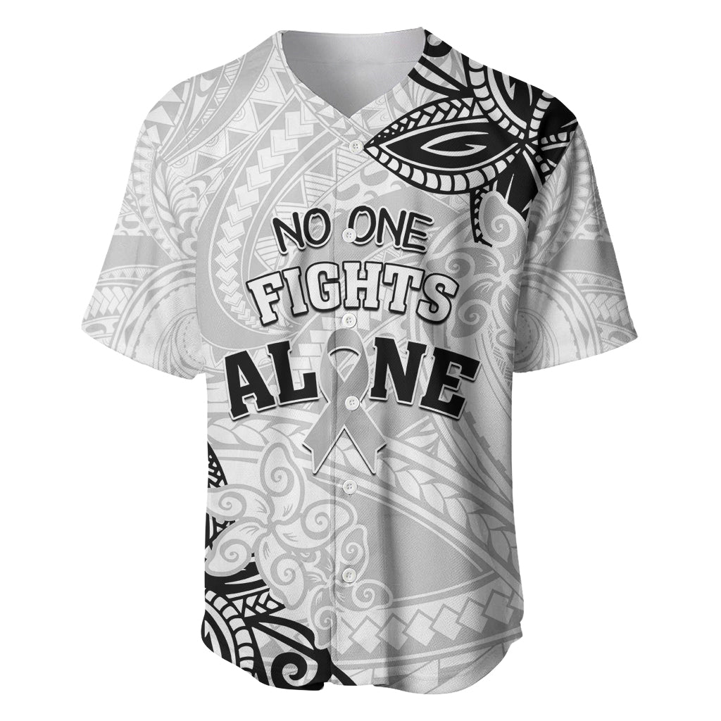 Personalised Polynesia Brain Cancer Baseball Jersey No One Fights Alone LT05 White - Polynesian Pride