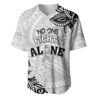 Personalised Polynesia Brain Cancer Baseball Jersey No One Fights Alone LT05 White - Polynesian Pride