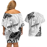 Personalised Polynesia Brain Cancer Couples Matching Off Shoulder Short Dress and Hawaiian Shirt No One Fights Alone