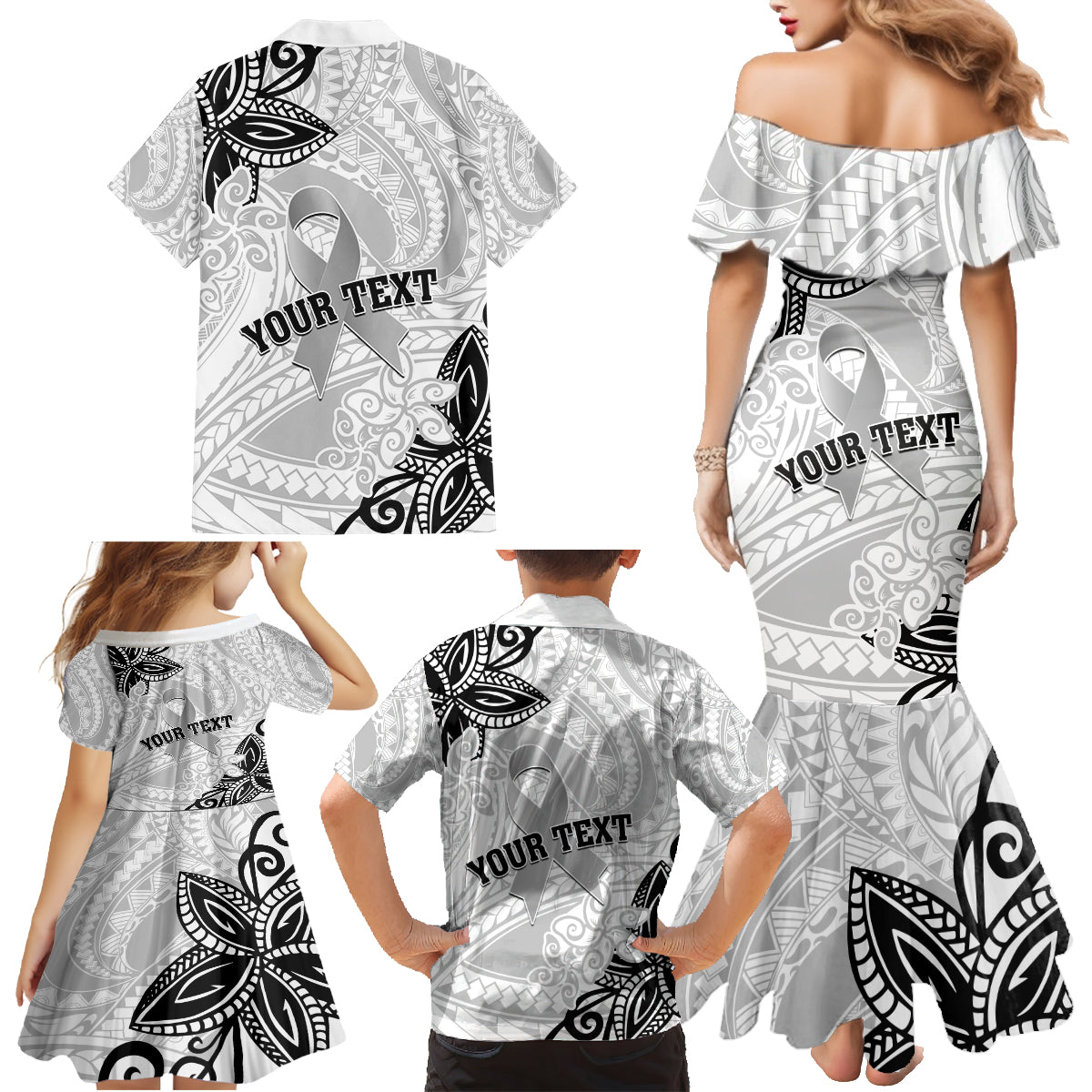 Personalised Polynesia Brain Cancer Family Matching Mermaid Dress and Hawaiian Shirt No One Fights Alone LT05 - Polynesian Pride
