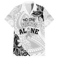 Personalised Polynesia Brain Cancer Family Matching Off Shoulder Maxi Dress and Hawaiian Shirt No One Fights Alone LT05 Dad's Shirt - Short Sleeve White - Polynesian Pride