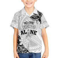 Personalised Polynesia Brain Cancer Family Matching Off Shoulder Maxi Dress and Hawaiian Shirt No One Fights Alone LT05 Son's Shirt White - Polynesian Pride