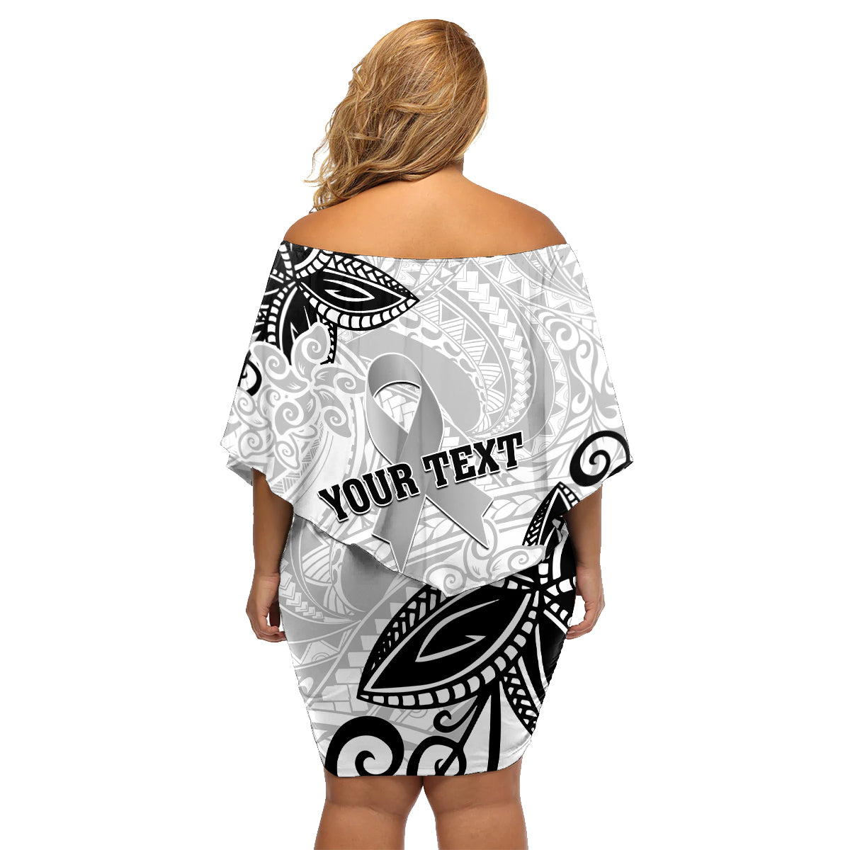 Personalised Polynesia Brain Cancer Family Matching Off Shoulder Short Dress and Hawaiian Shirt No One Fights Alone LT05 - Polynesian Pride