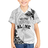 Personalised Polynesia Brain Cancer Family Matching Short Sleeve Bodycon Dress and Hawaiian Shirt No One Fights Alone LT05 Son's Shirt White - Polynesian Pride
