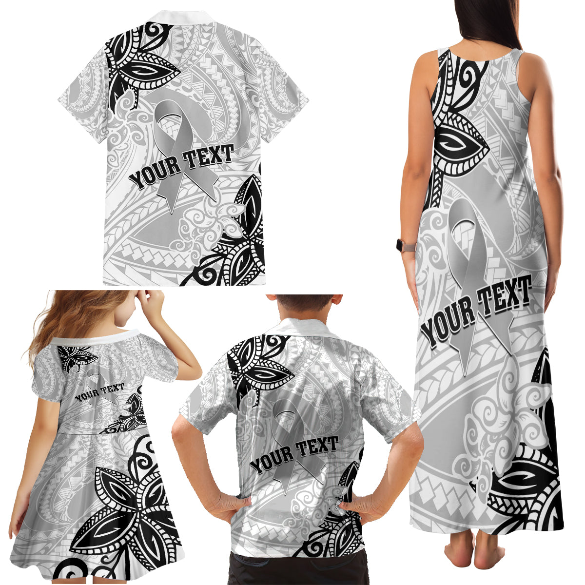 Personalised Polynesia Brain Cancer Family Matching Tank Maxi Dress and Hawaiian Shirt No One Fights Alone LT05 - Polynesian Pride