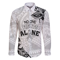 Personalised Polynesia Brain Cancer Family Matching Tank Maxi Dress and Hawaiian Shirt No One Fights Alone LT05 Dad's Shirt - Long Sleeve White - Polynesian Pride
