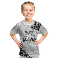 Personalised Polynesia Brain Cancer Kid T Shirt No One Fights Alone LT05 White - Polynesian Pride