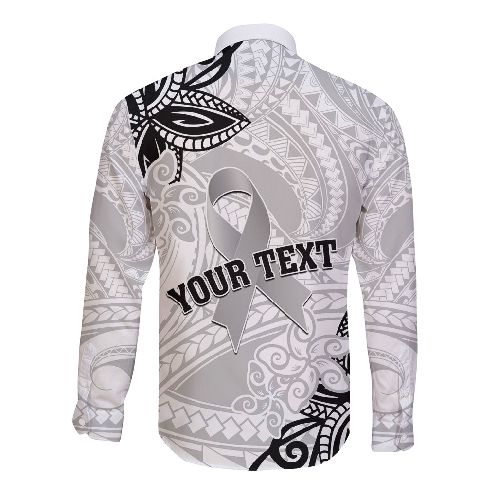 Personalised Polynesia Brain Cancer Long Sleeve Button Shirt No One Fights Alone