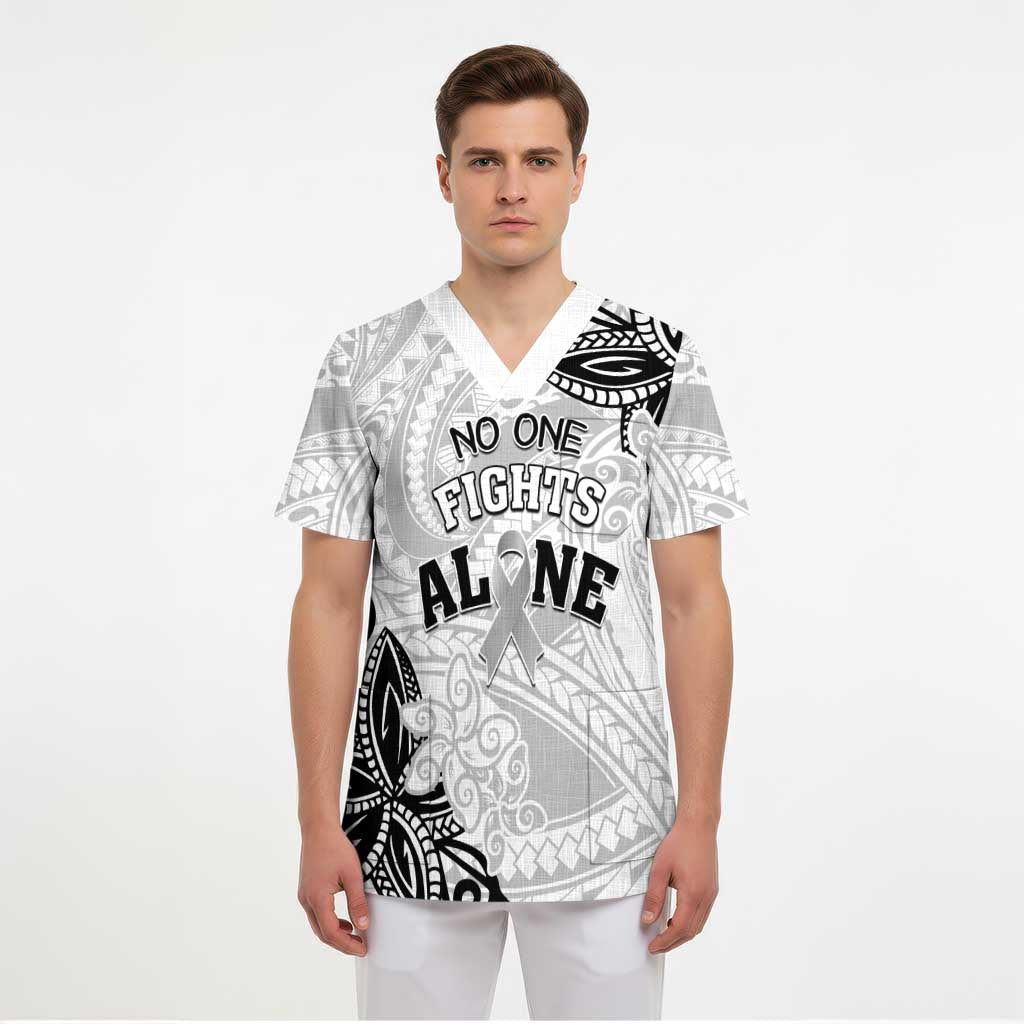 Personalised Polynesia Brain Cancer Scrub Top No One Fights Alone LT05 - Polynesian Pride