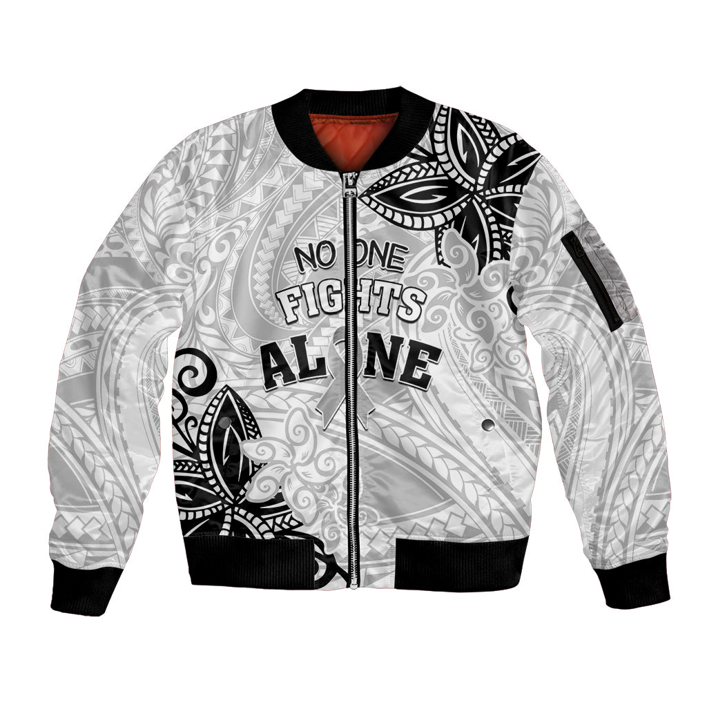 Personalised Polynesia Brain Cancer Sleeve Zip Bomber Jacket No One Fights Alone