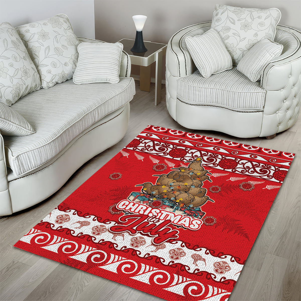 New Zealand Christmas In July Area Rug Maori Kiwi Xmas Tree - Red