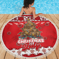 New Zealand Christmas In July Beach Blanket Maori Kiwi Xmas Tree - Red