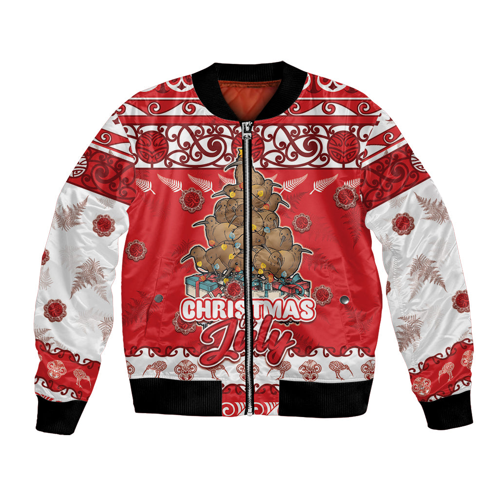 Personalised New Zealand Christmas In July Bomber Jacket Maori Kiwi Xmas Tree - Red