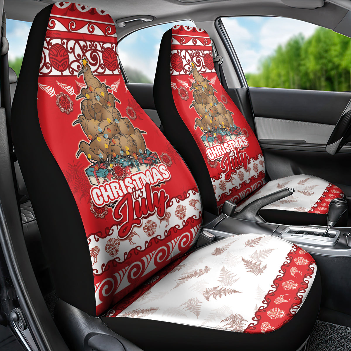 New Zealand Christmas In July Car Seat Cover Maori Kiwi Xmas Tree - Red