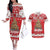 Personalised New Zealand Christmas In July Couples Matching Off The Shoulder Long Sleeve Dress and Hawaiian Shirt Maori Kiwi Xmas Tree - Red