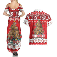 Personalised New Zealand Christmas In July Couples Matching Summer Maxi Dress and Hawaiian Shirt Maori Kiwi Xmas Tree - Red