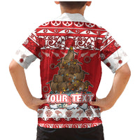 Personalised New Zealand Christmas In July Family Matching Mermaid Dress and Hawaiian Shirt Maori Kiwi Xmas Tree - Red