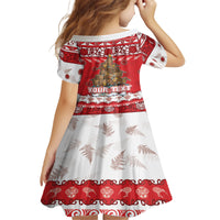 Personalised New Zealand Christmas In July Family Matching Off The Shoulder Long Sleeve Dress and Hawaiian Shirt Maori Kiwi Xmas Tree - Red