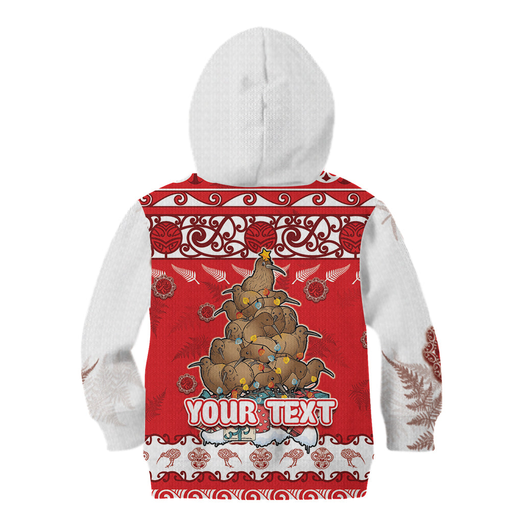 Personalised New Zealand Christmas In July Kid Hoodie Maori Kiwi Xmas Tree - Red