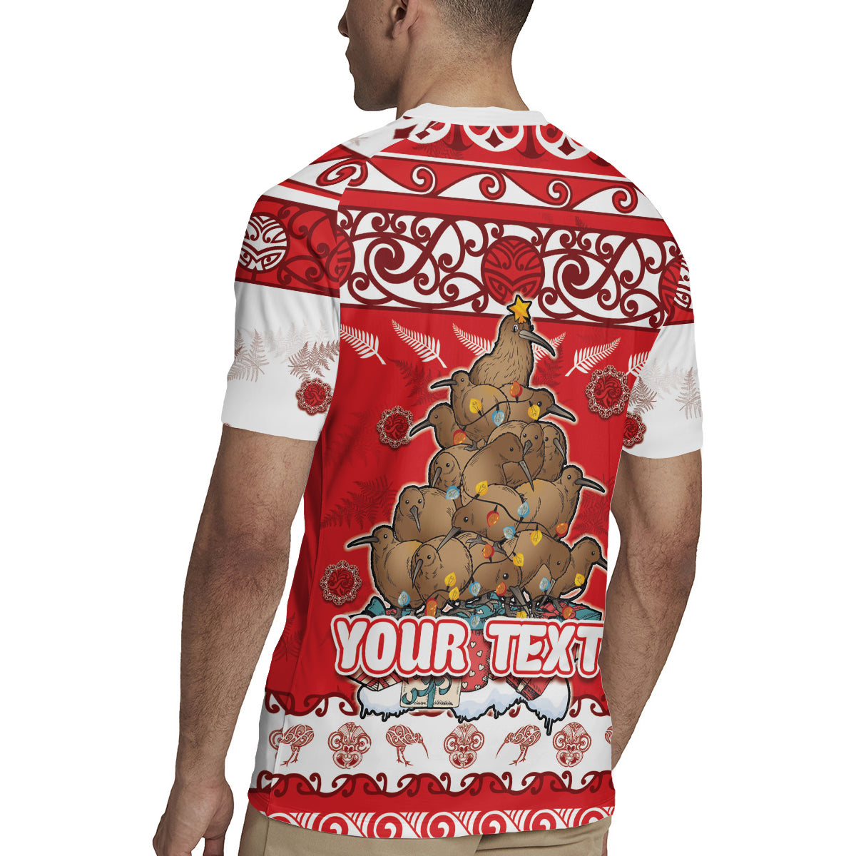 Personalised New Zealand Christmas In July Rugby Jersey Maori Kiwi Xmas Tree - Red