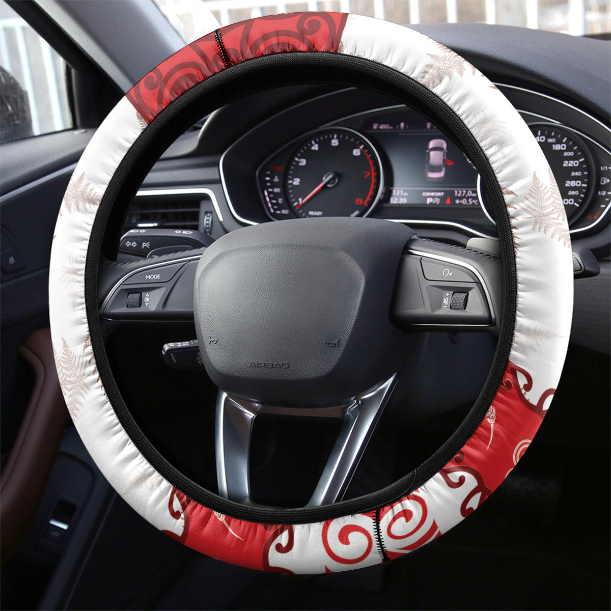 New Zealand Christmas In July Steering Wheel Cover Maori Kiwi Xmas Tree - Red